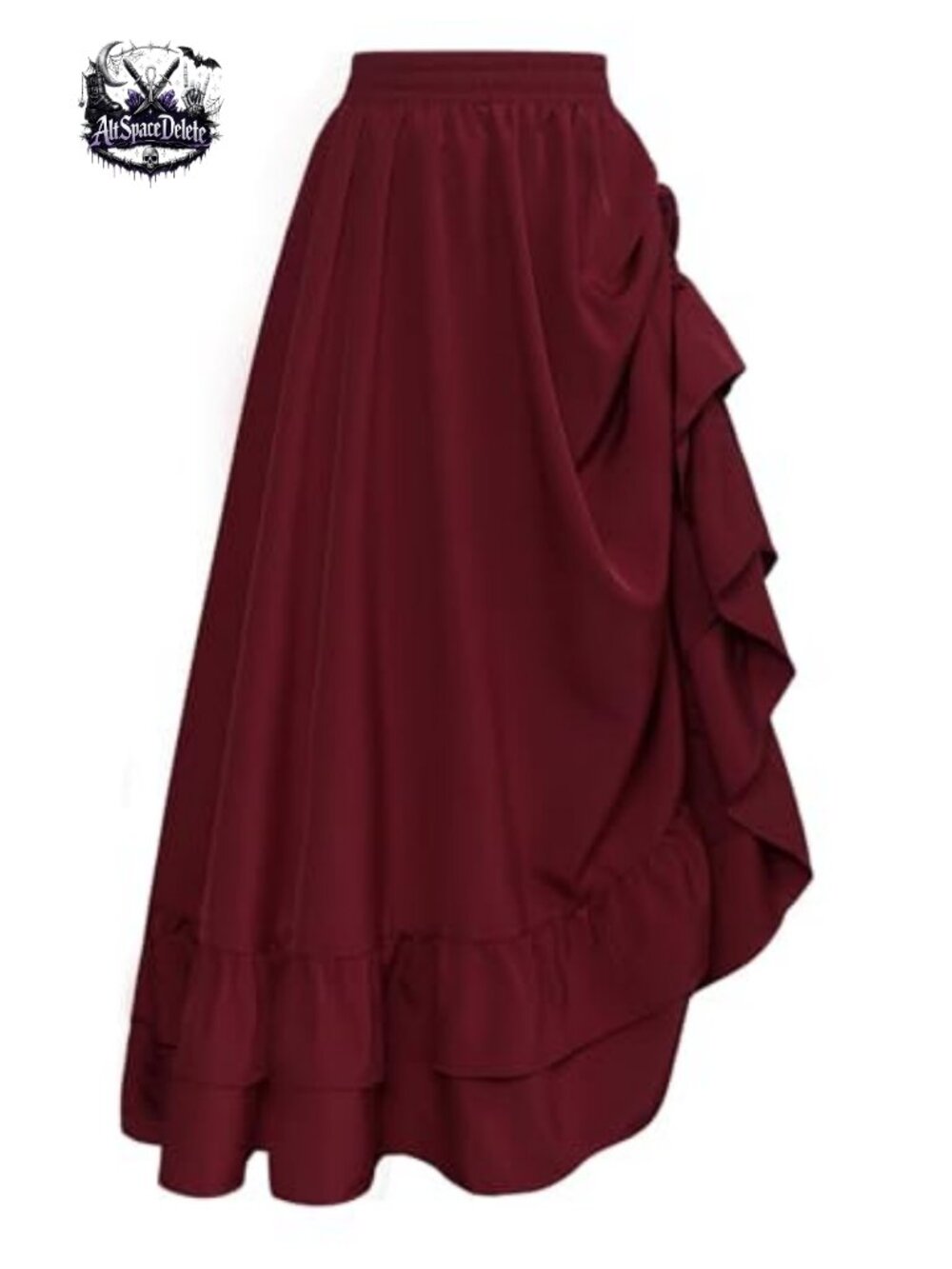 Renaissance Maxi Skirt A-Line Elastic High Waist Ruffle Hem Drawstring